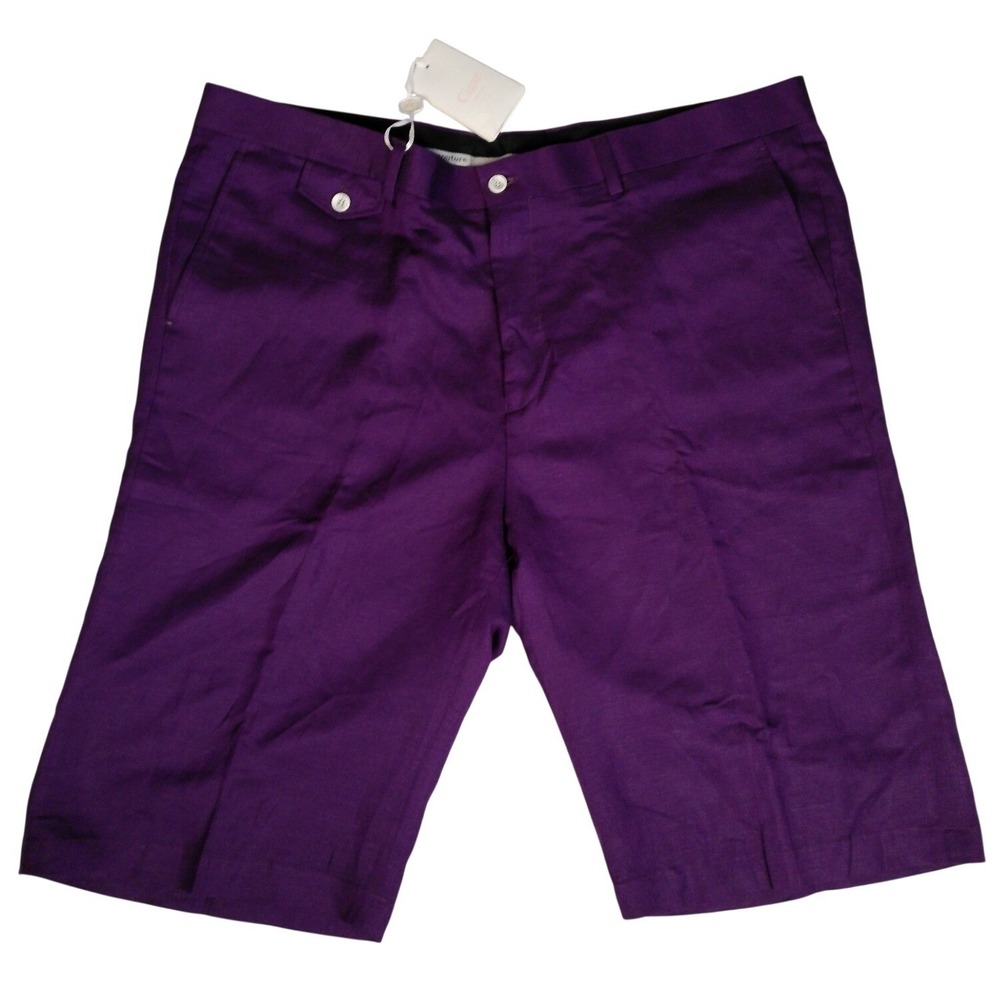NWT Cigar Couture Mens Purple Cotton Linen Blend Dress Shorts Size 44
